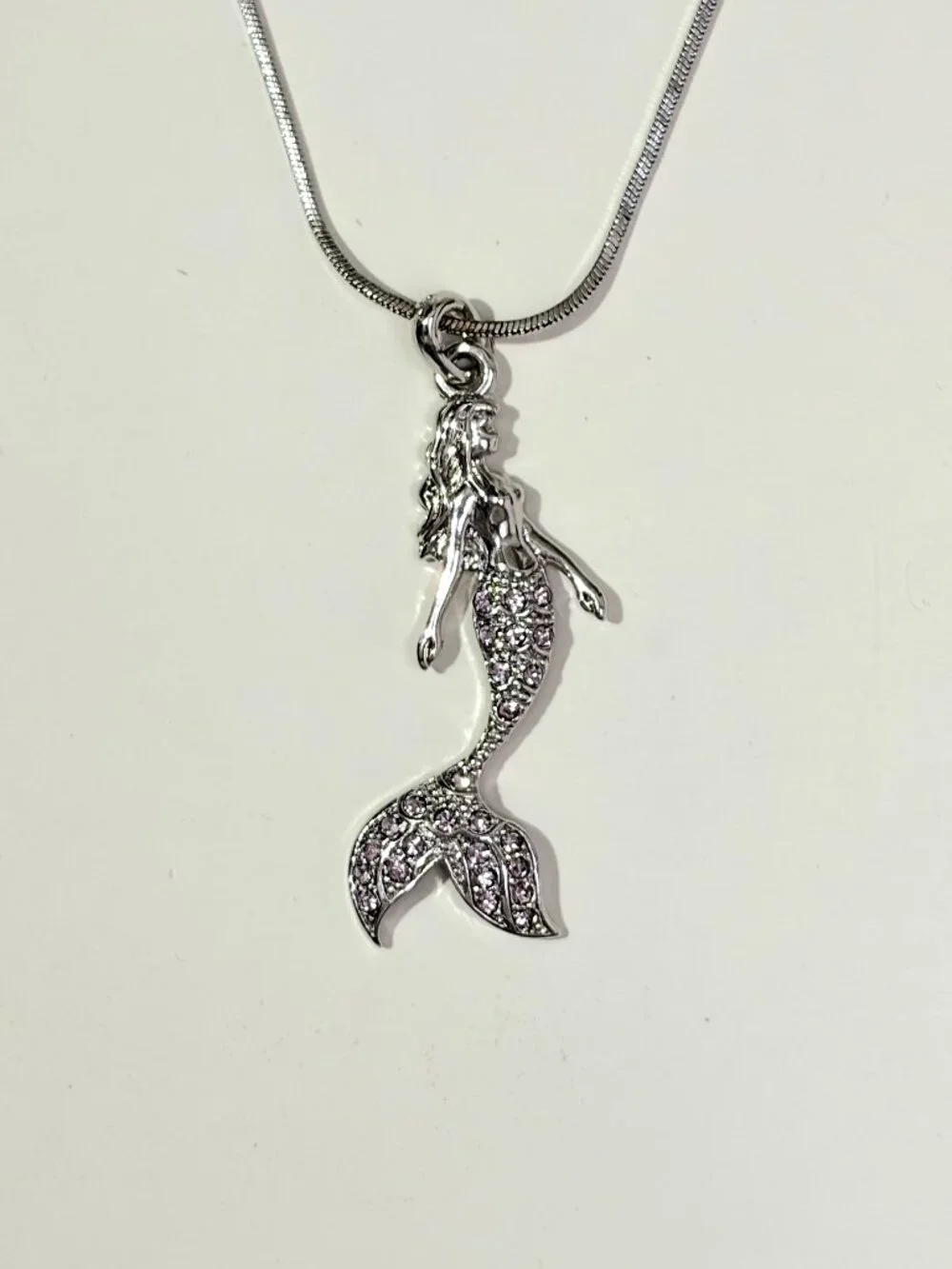 NWOT Silver Tone Pink Crystal Mermaid Pendant Necklace